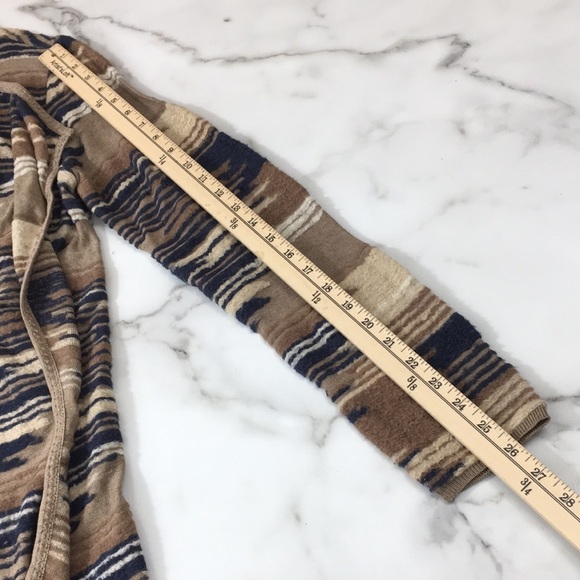 Lucky Brand Tan Blue Aztec Knit Cardigan Sweater Womens Small Drape Front Boho - Picture 9 of 10